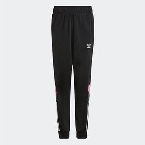 Adidas Kids Black Joggers with Pink and Green Accents